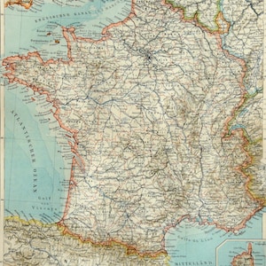 1897 Antike Karte von FRANKREICH. Paris. 127 Jahre alte Karte.