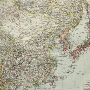 1897年 中国、日本、韓国の古地図。アジア。地理。127年前の地図
