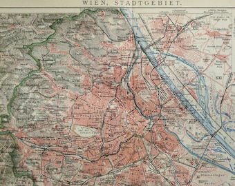 1895 Antique city map of VIENNA, AUSTRIA. Wien. 129 years old town map