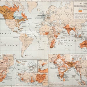 1897 Antike Weltkarte der BRITISCHEN KOLONIEN in der viktorianischen Ära. Britisches Empire. 127 Jahre alte Karte.