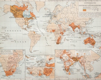 イギリス帝国連邦の世界地図 - 古地図と版画 - アンティーク世界地図