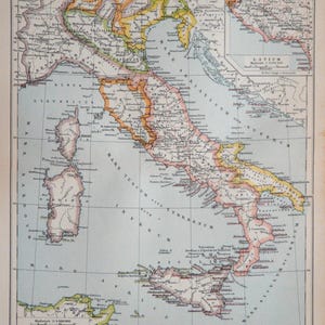 1895 Antique map of ANCIENT ITALY before Roman Empire. Archaeology. 129 years old chart.