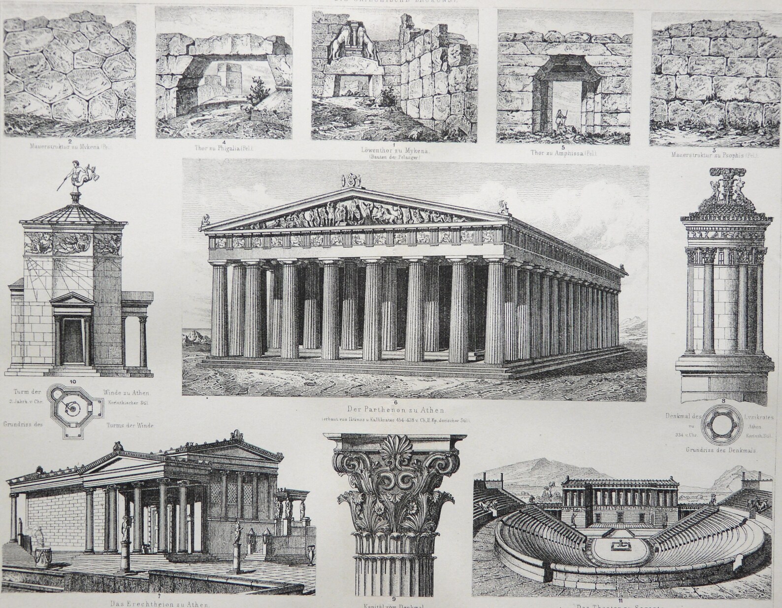 1890 Antique Print of ARCHITECTURE of ANCIENT GREECE. Archaeology ...