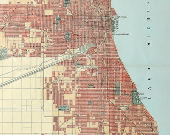 1900 Antique large city map of CHICAGO. 126 years old chart