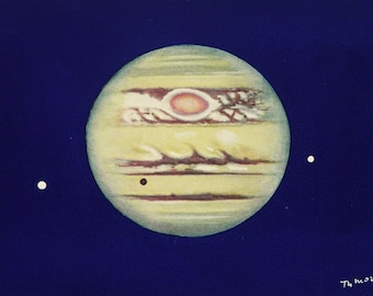 1928 Antique Astronomy print of JUPITER PLANET. Planets. Celestial. 96 years old plate