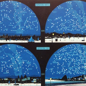 1928 Antique astronomy print of NIGHT SKY in AUGUST. Summer Night. Constellations. Stars. 96 years old celestial plate.