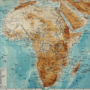 1895 アフリカの古代の地形図、川と山。地質。地理。129 年前の図表。アンティーク プリント