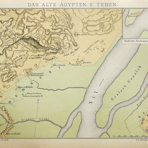 1895 Antique Map of THEBES, EGYPT. Nile River. Archaeology. Archeology ...