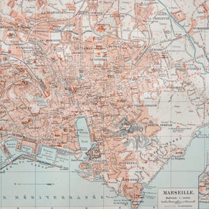 Antike Stadtkarte von 1897 von MARSEILLE, FRANKREICH. 127 Jahre alter Stadtplan.