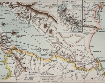 1910 年中央アメリカのアンティーク地図: メキシコ、エルサルバドル