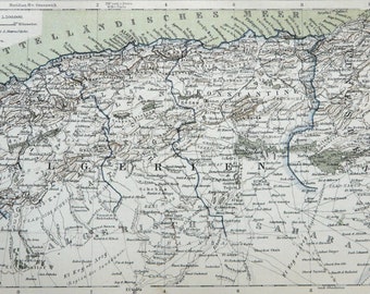1895 Antike Karte von NORDAFRIKA: Algerien. Libyen. Tunesien. Nordafrika. Vintage Geographie. 129 Jahre alte Lehrtafel.
