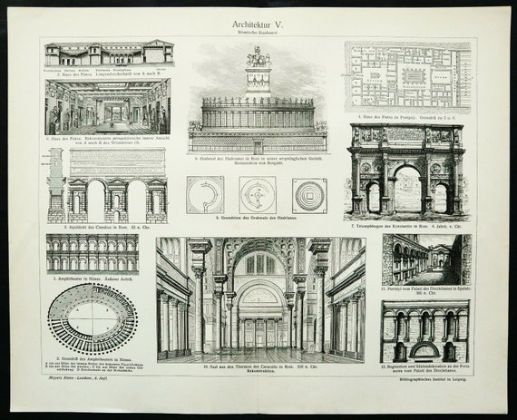 1897 Antique Print of ANCIENT ROME ARCHITECTURE. Roman