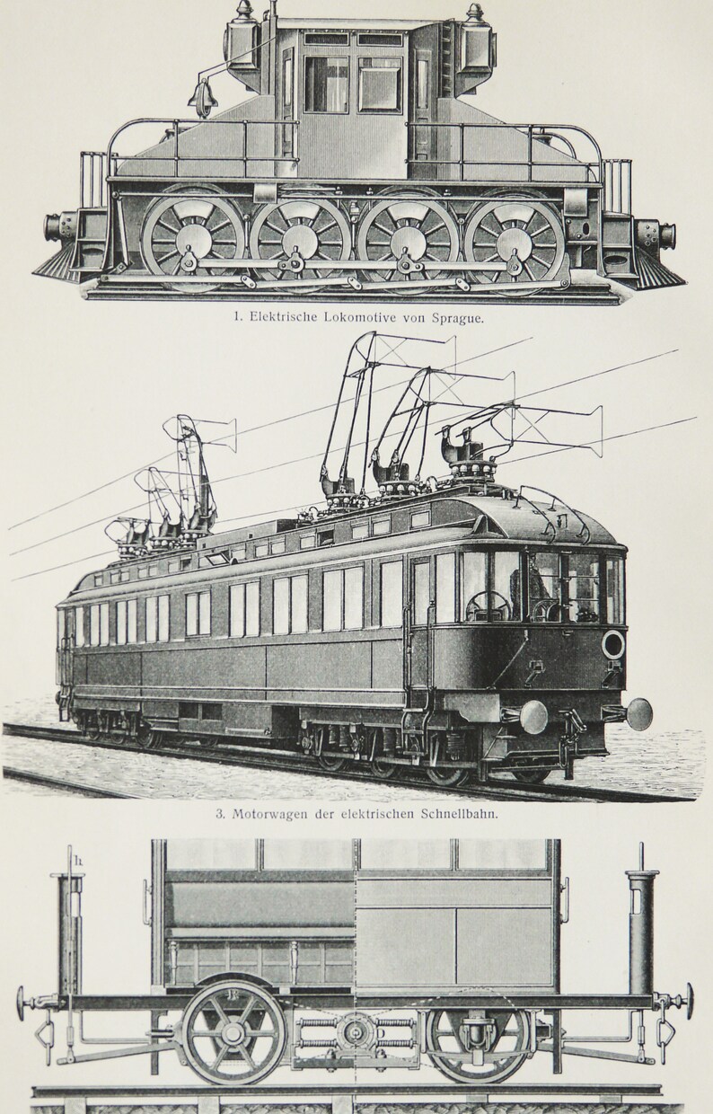 1897 Antique Print of ANTIQUE ELECTRIC LOCOMOTIVES. Ancient Engines ...