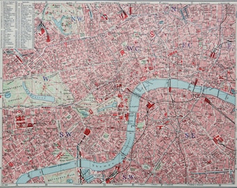 1910 Antique city map of LONDON, ENGLAND. 114 years old town map.