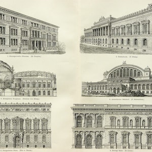 1897 Antieke prent van BERLIJN, HISTORISCHE GEBOUWEN. Berliner architectuur. Barokke architectuur. Gravure van 127 jaar oud.