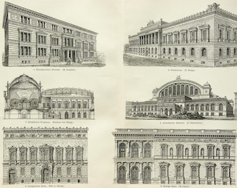 1897 Antyczna rycina przedstawiająca BERLIN, BUDYNKI HISTORYCZNE. Architektura berlińska. Architektura barokowa. Rycina sprzed 129 lat.