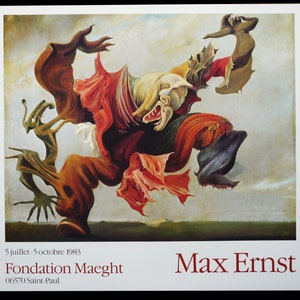 MAX ERNST. Oryginalny plakat wystawowy dla Fondation Maeght, Francja, 1983. Sztuka surrealistyczna. Surrealizm. Dada.