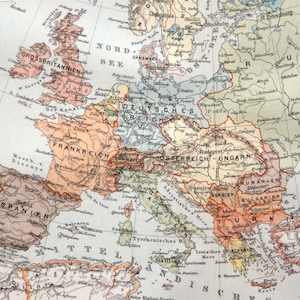 1897 年のヨーロッパの古い政治地図。ドイツ帝国、オーストリア ハンガリー帝国、セルビア、ボスニア、オスマン帝国... 127 年前の地図。
