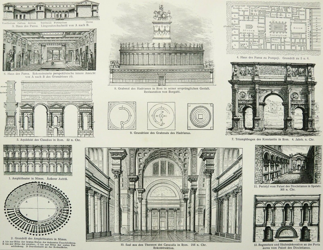 1897 Antique Print of ANCIENT ROME ARCHITECTURE. Roman & Etruscan ...