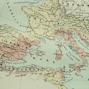 Carte ancienne de l'EMPIRE ROMAIN de 1897. Rome antique. Carte des 127 ans