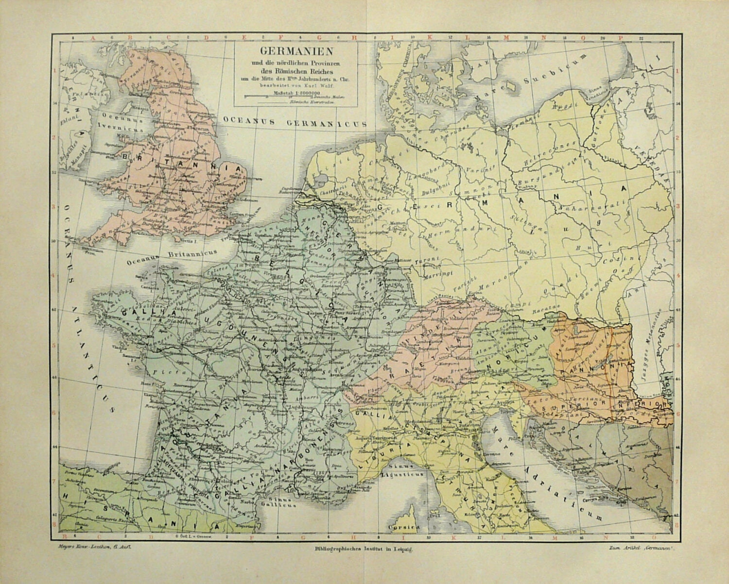 1897 Carte antique de l'ALLEMANDE GALLIA. Empire romain. - Etsy France