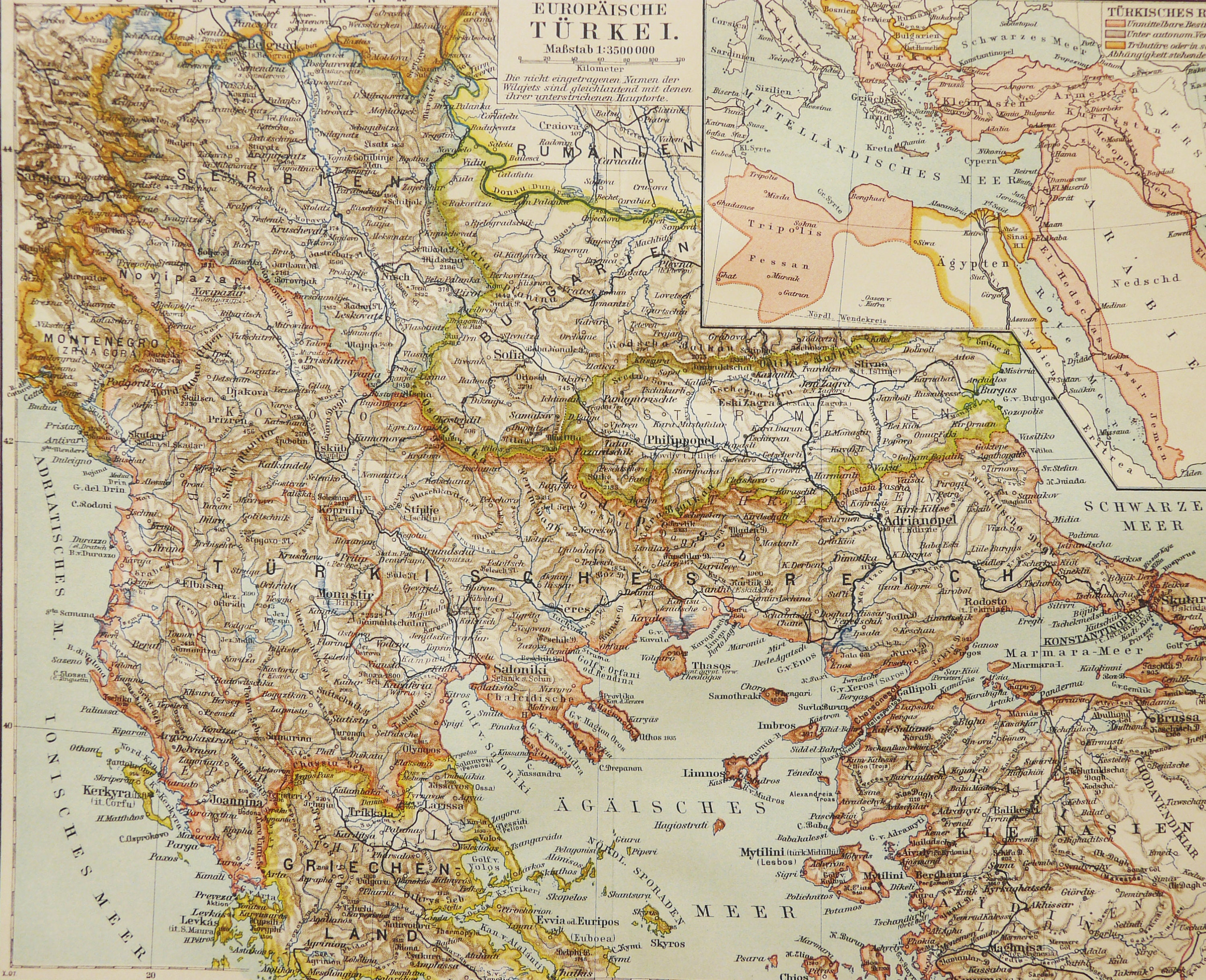 1897 Antique Map Of OTTOMAN EMPIRE European Turkey East Thrace 1897-antique-map-of-ottoman-empire-european-turkey-east-thrace