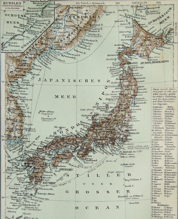 1895 Antique Map of JAPAN. Tokyo. Geography. 129 Years Old