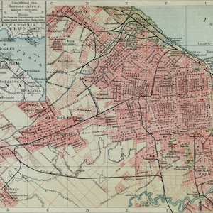 1895 Antique city map of BUENOS AIRES, ARGENTINA. 129 years old town map
