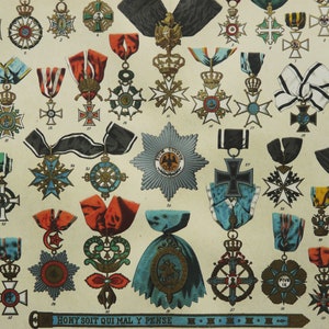 1895 Antique lithograph of ORDERS, MEDALS, AWARDS of World Countries. Militaria. 129 years old print