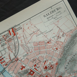 1897 Antique City Map of SALZBURG, AUSTRIA. 127 Years Old Print. - Etsy