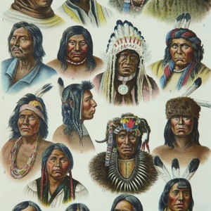 1897 Antique Lithograph of NATIVE AMERICANS TYPES. American - Etsy