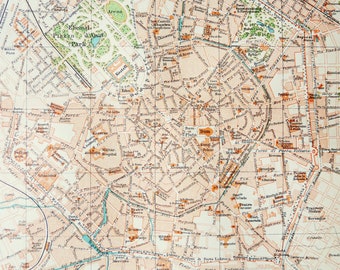 1895 Antique city map of MILAN, ITALY. Milano. Italia. 129 years old town map