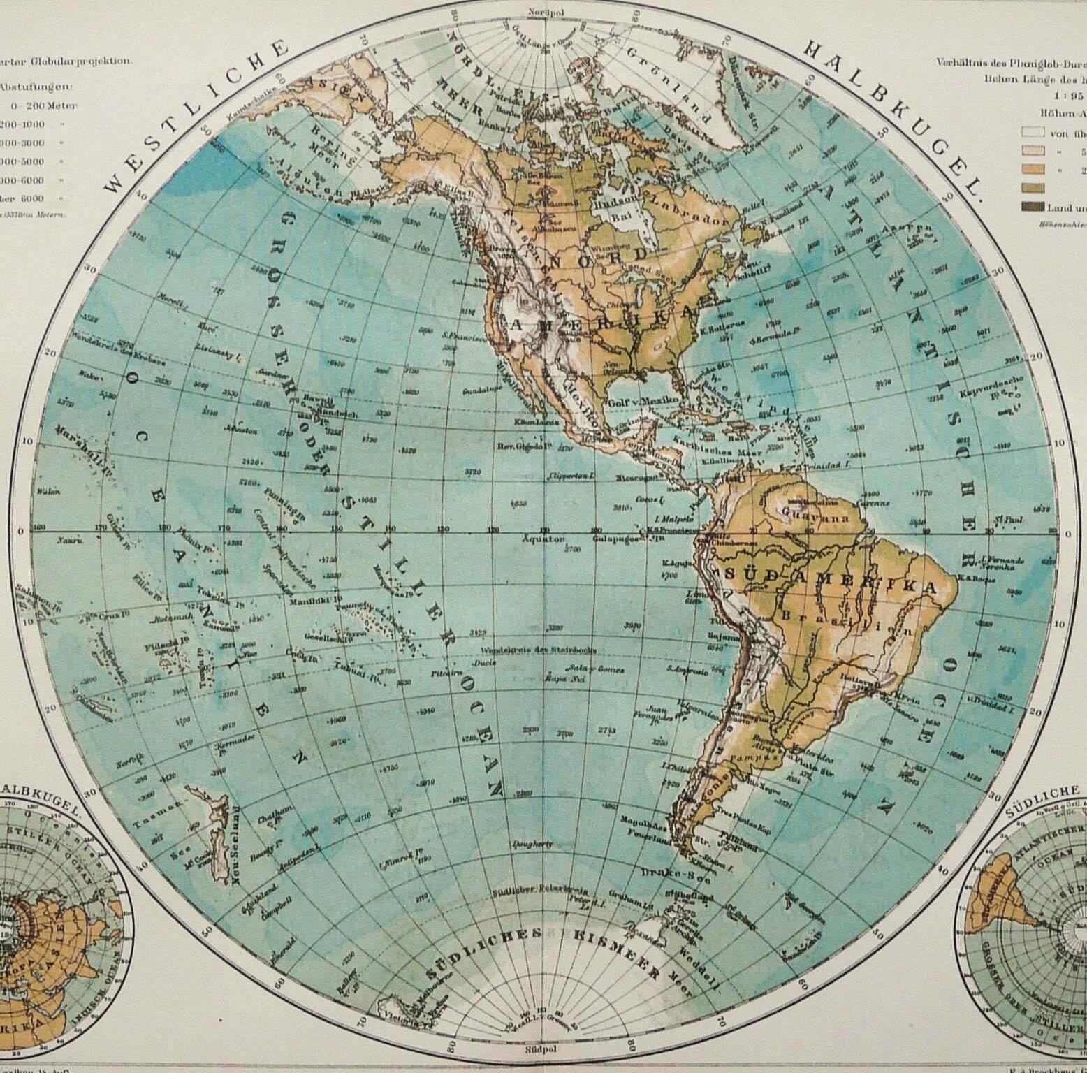 1895 Antique WORLD MAP of AMERICA - Il Fullxfull.3318590420 2we7