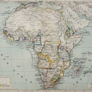 1895 植民地時代のアフリカのアンティーク地図。地理。128 年前の地図。アンティーク プリント