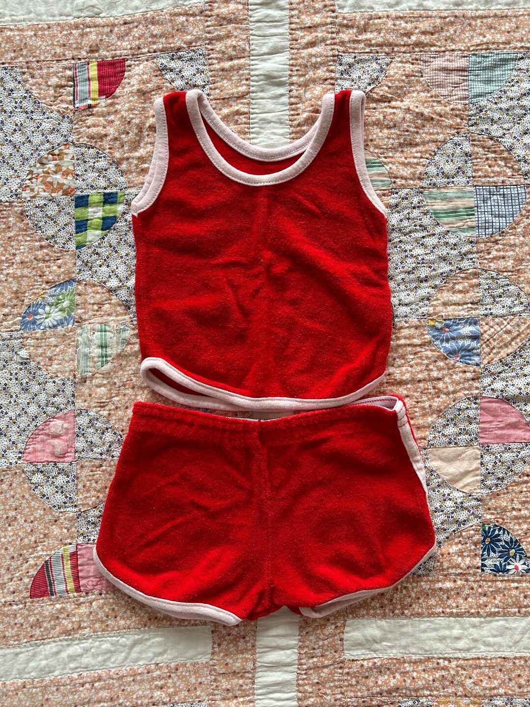 Red Terry Rag Vintage 1980's Kids Red Terry Cloth Two Piece Short Set - Etsy