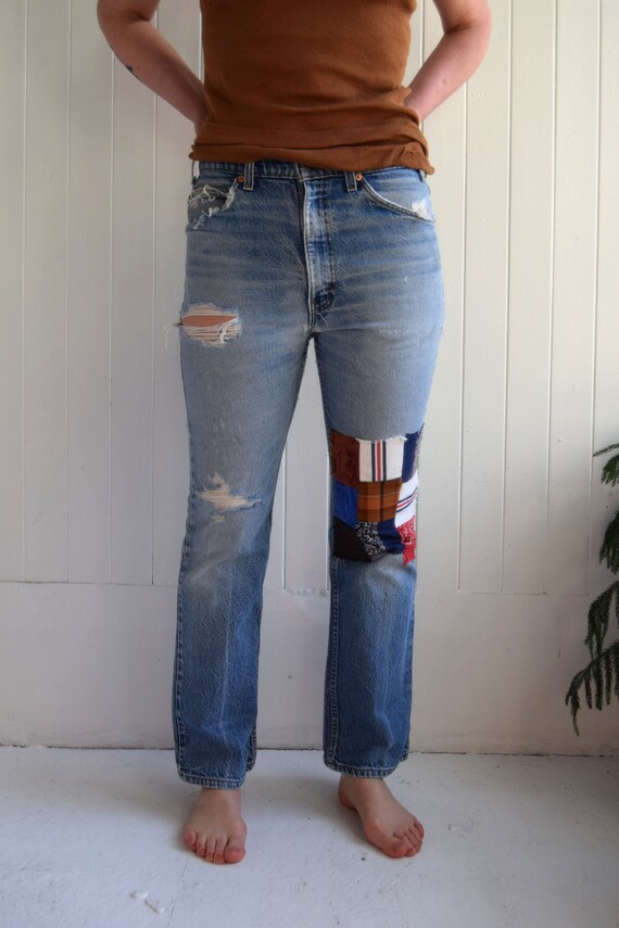 Vintage Levis 517 Made in USA Patchwork Bandana Jeans - Etsy