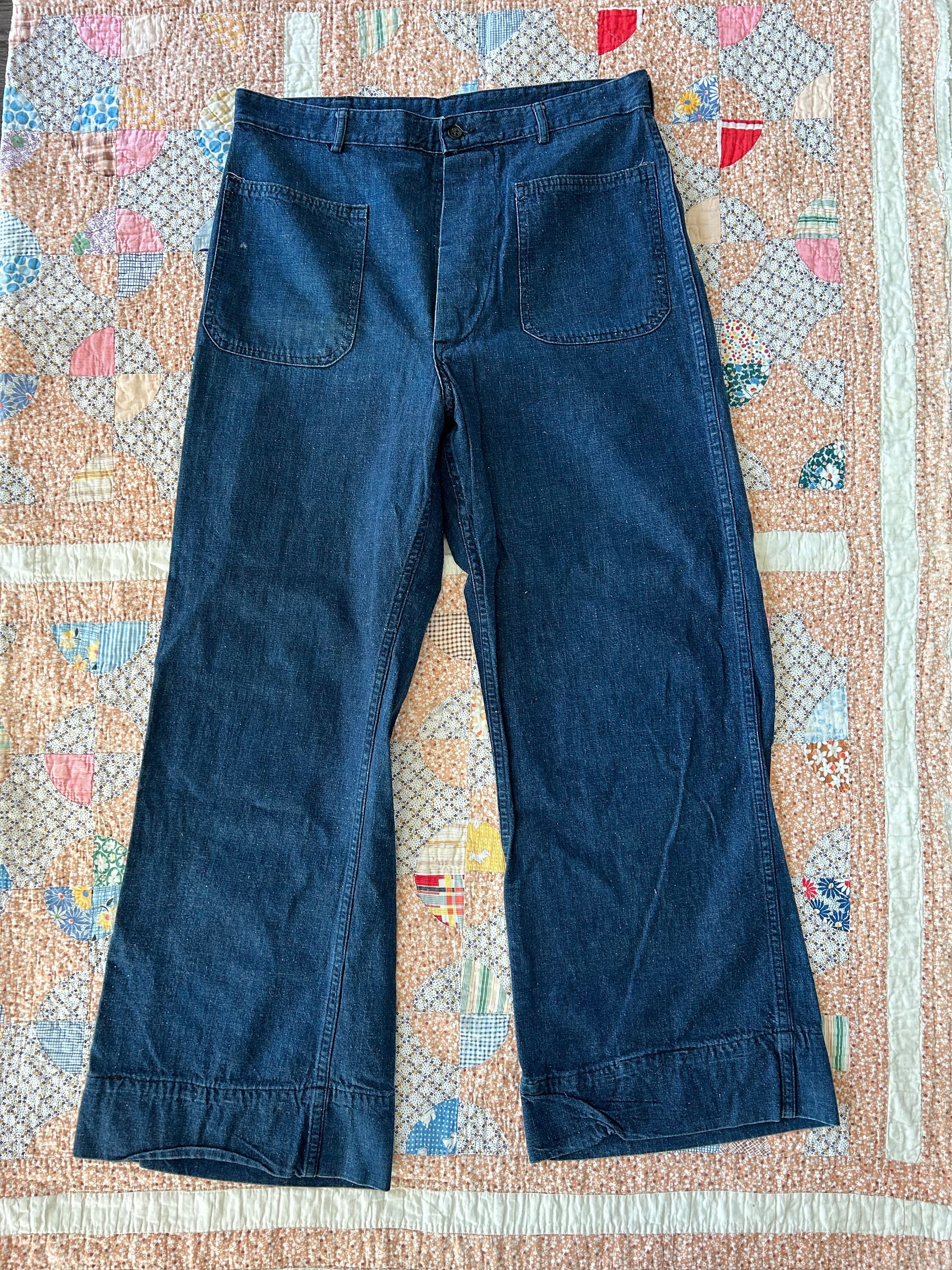 1960's Seafarer Big Bell Bellbottom Jeans U.S. Navy Sailor Authentic  Original Issue Vintage Hippie Mod Military Bellbottom Sailor Pants -   Singapore