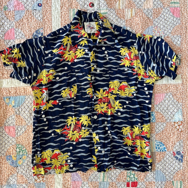 Vintage 1950's "Champion Duke Kahanamoku" Hawaiian Rayon Button Up Shirt