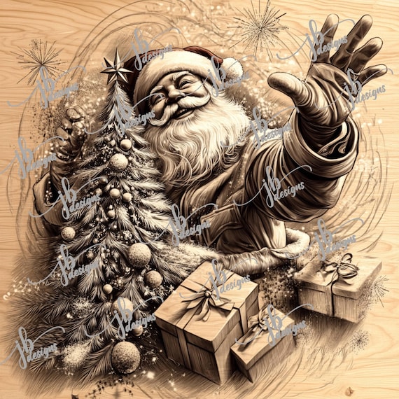 Santa and Christmas Tree Laser Engrave PNG, 3D Illusion Art (Digital File)