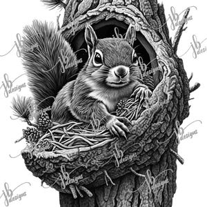 Laser Burn PNG of a Squirrel in a tree, Laser File, Digital Download, 3D Illusion