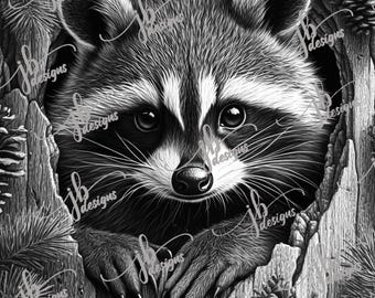 Mapache grabado con láser en un árbol (PNG) / Arte 3D (Archivo de diseño digital)