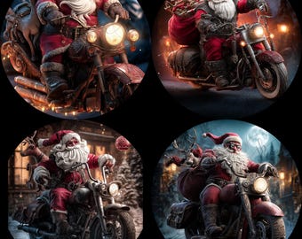 Diseño PNG de Papá Noel motero para sublimación, diseño navideño de motocicleta (descarga digital)