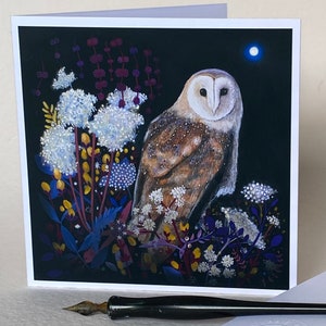 Owl art card by Debbie Lear, from the Flower Face series of paintings, inspired by Celtic mythology.