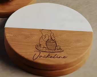 Personalized Winnie The Pooh Acacia & Marble Coasters, Disney Decor