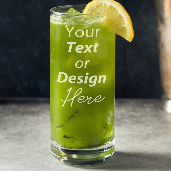 Custom Logo Skinny Glass, Personalized Collins Glass, Mojito Glass, Home Barware Decor, Custom Gift For Her, Highball Glass