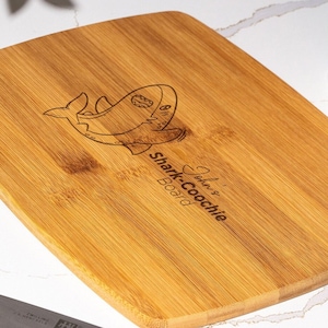 Cartoon Shark Personalized Cutting Board - Shark-Coochie, Funny Kitchen, Custom Name, Engraved, Charcuterie Play