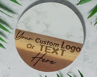 Custom Logo Coasters: Acacia Wood & Marble, Personalized Rustic Decor