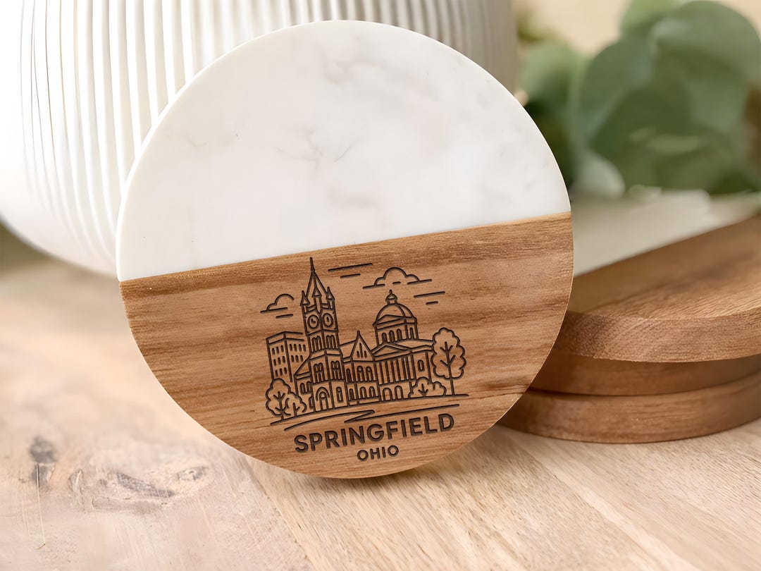 Springfield Ohio Coaster, Acacia Wood Marble Landmark Souvenir Drink ...