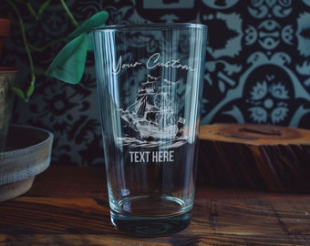 Personalized Pirate Ship Pint Glass: Engraved Nautical Beer Gift
