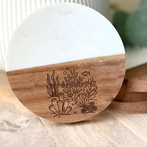 Coral Reef Coaster: Acacia Wood & Marble, Coastal Home Decor